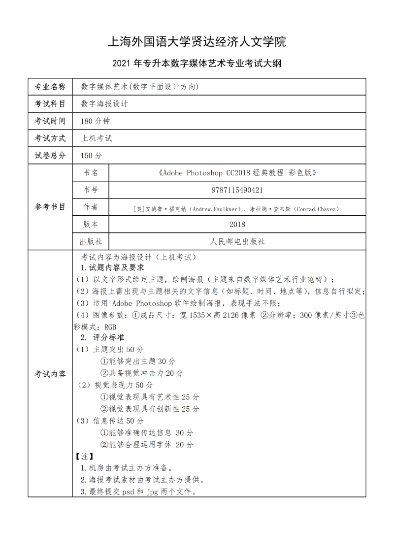 上海外国语大学贤达经济人文学院专升本考试大纲